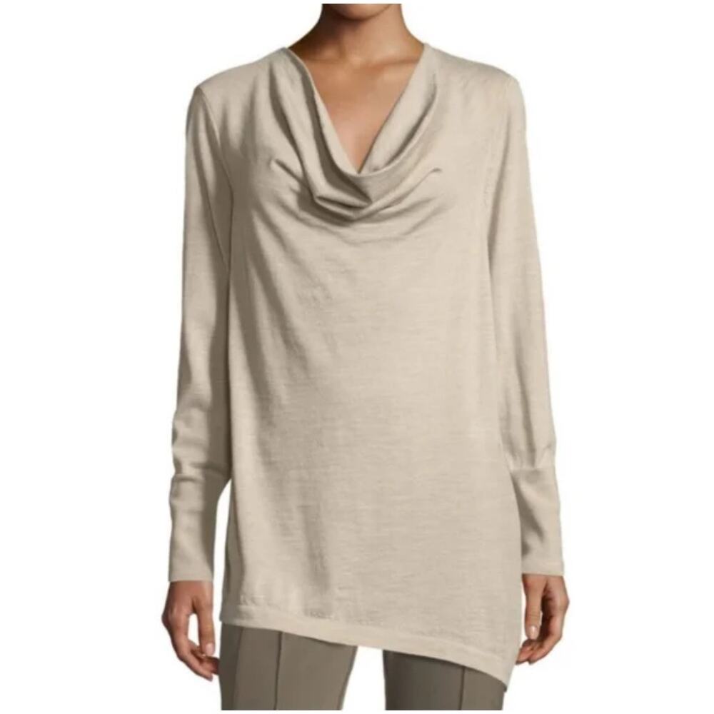 Lafayette 148 Cowl Neck Asymmetrical Lightweight Wool Tunic Sweater Large